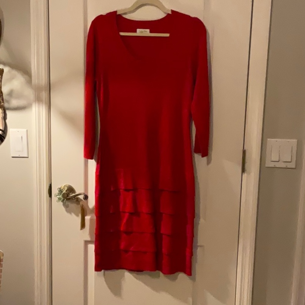 Holiday Ready Calvin Klein Cherry Red Sweater Dress